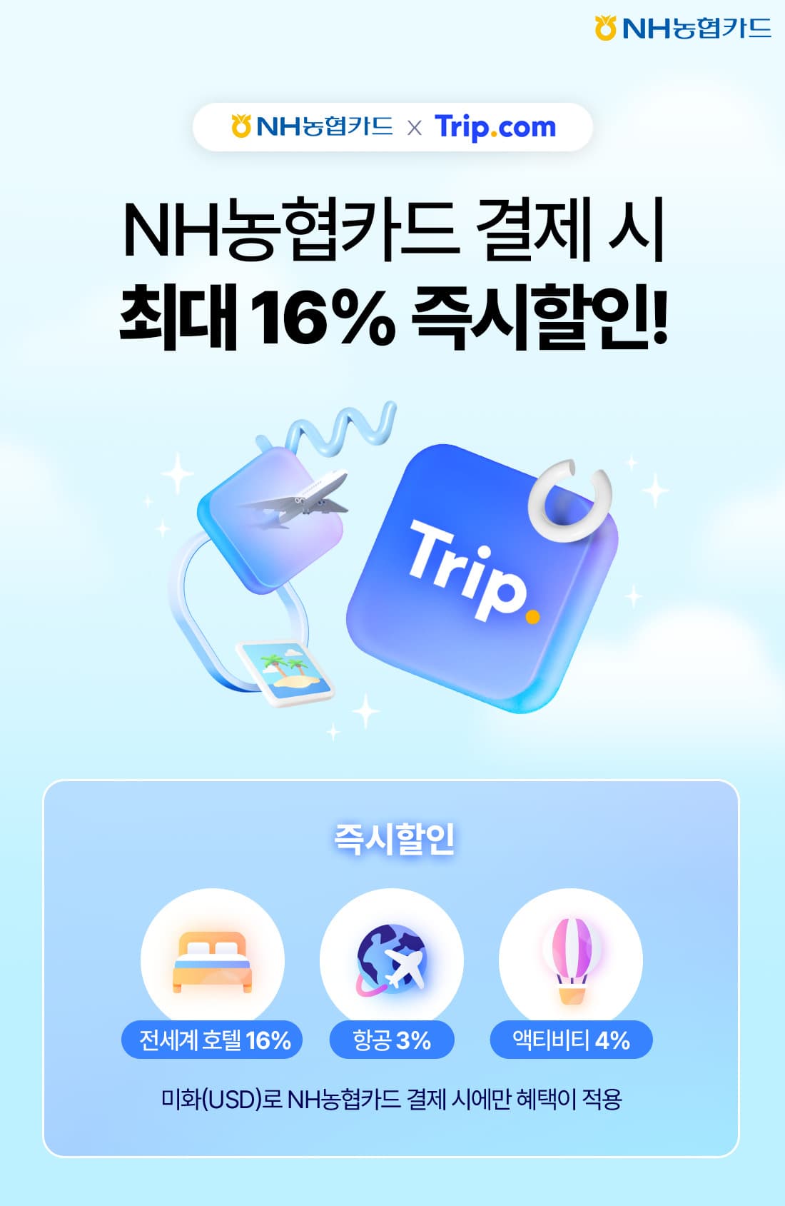 NH농협카드, 트립닷컴과 최대 16% 할인