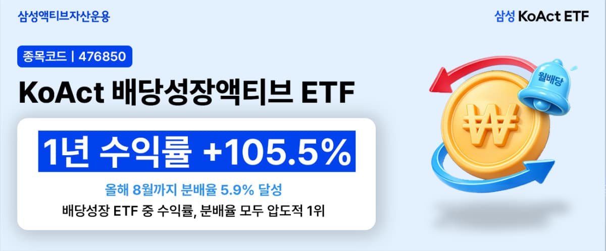 삼성액티브 배당성장 ETF, 1년 수익률 1위