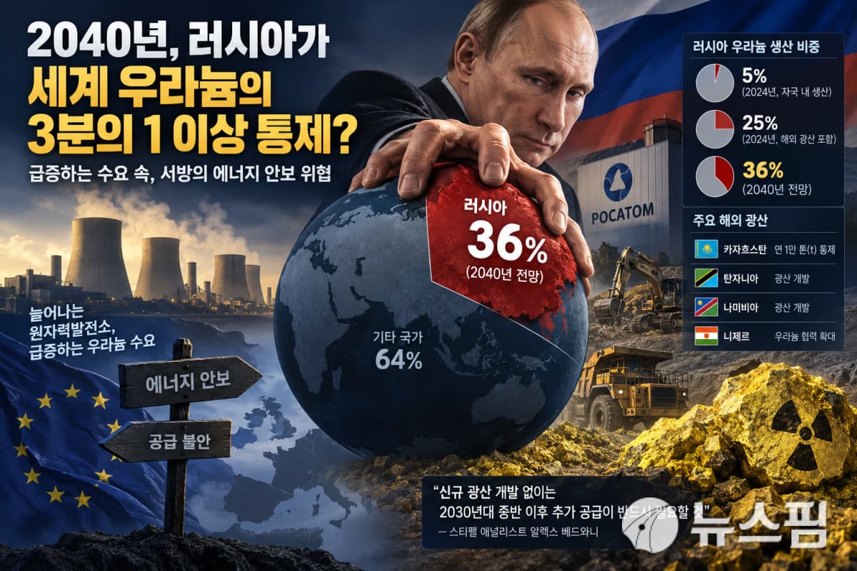 러시아, 2040년 우라늄 공급 36% 장악 전망