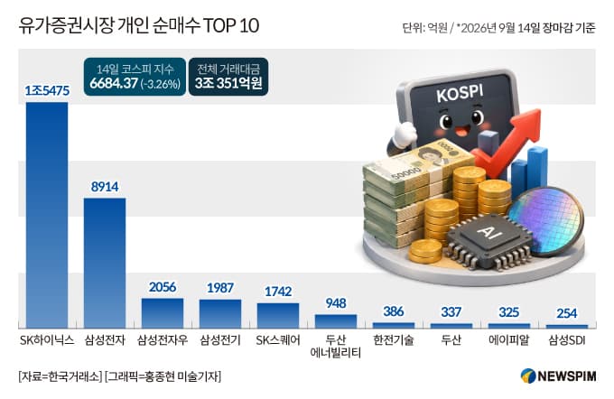 코스피 3% 급락 속 개인, 반도체주 2.4조 매수