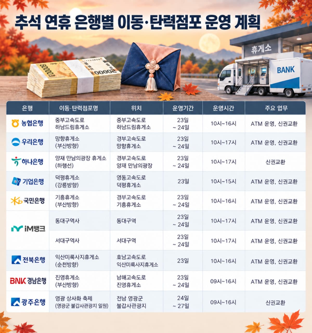 한은·은행권, 추석 신권 교환 수요에 이동점포 운영
