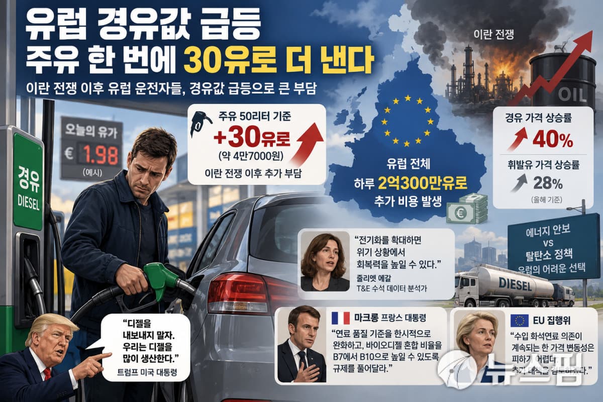 이란 전쟁에 유럽 디젤 주유비 30유로 추가