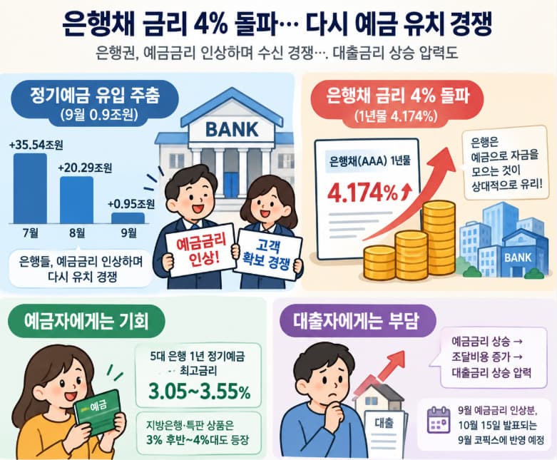 은행채 4.1% 돌파에 5대 은행 예금 금리 인상