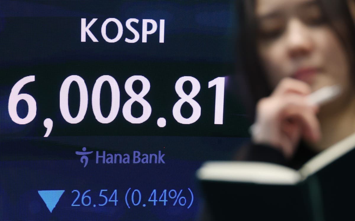 코스피, 외국인 매도 지속에 6000선 턱걸이